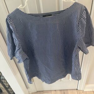 J. Crew Navy and White Striped Cotton Boatneck Blouse